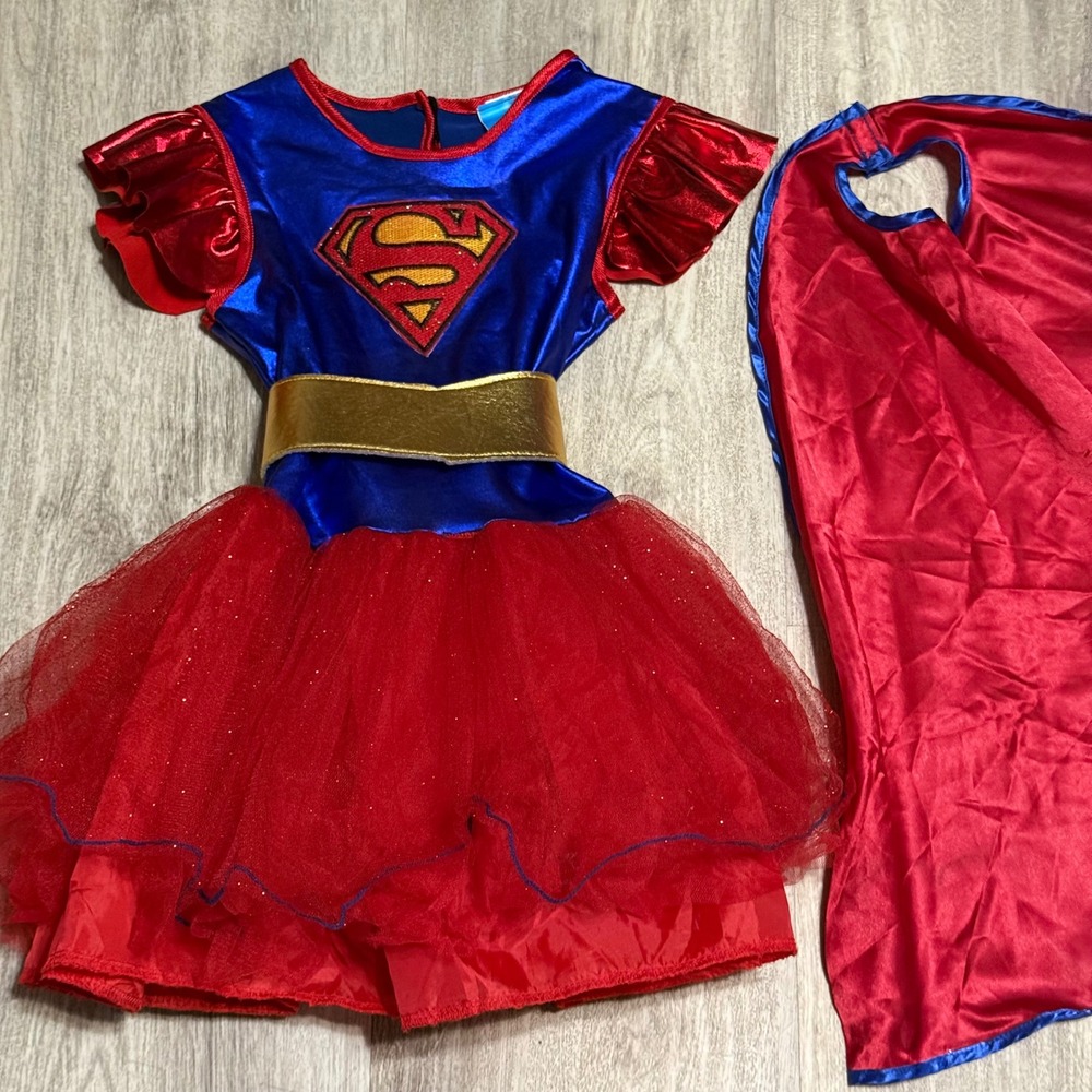 Supergirl Costume Dress Cape Girls Kids Superhero Halloween‎ Cosplay Small